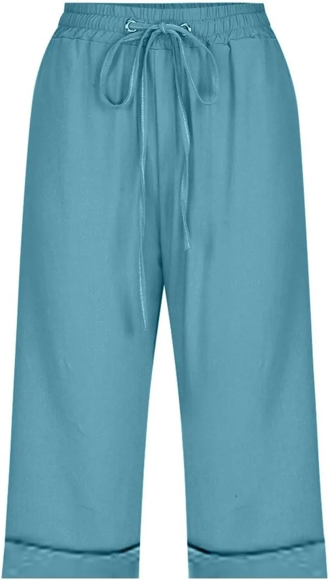 Women Wide Leg Cotton and Linen Pants 2025 Summer High Waist Palazzo Pants Jogger Pleated Trouser with Pocket