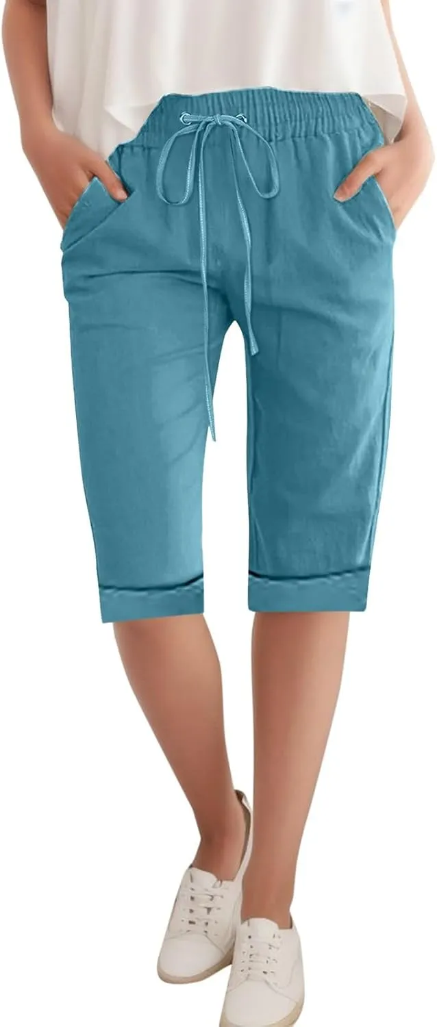 Women Wide Leg Cotton and Linen Pants 2025 Summer High Waist Palazzo Pants Jogger Pleated Trouser with Pocket