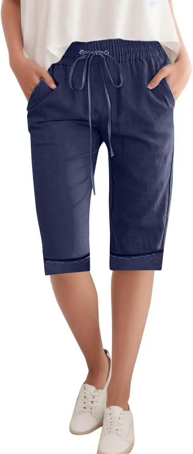 Women Wide Leg Cotton and Linen Pants 2025 Summer High Waist Palazzo Pants Jogger Pleated Trouser with Pocket