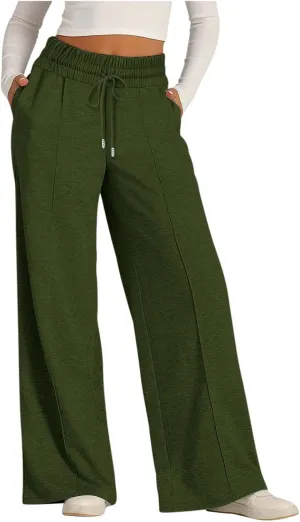 Women Wide Leg Sweatpant High Waist Cotton Baggy Casual Drawstring Waist Running Joggers Pants with Pockets
