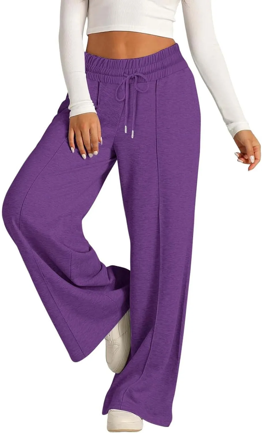 Women Wide Leg Sweatpant High Waist Cotton Baggy Casual Drawstring Waist Running Joggers Pants with Pockets