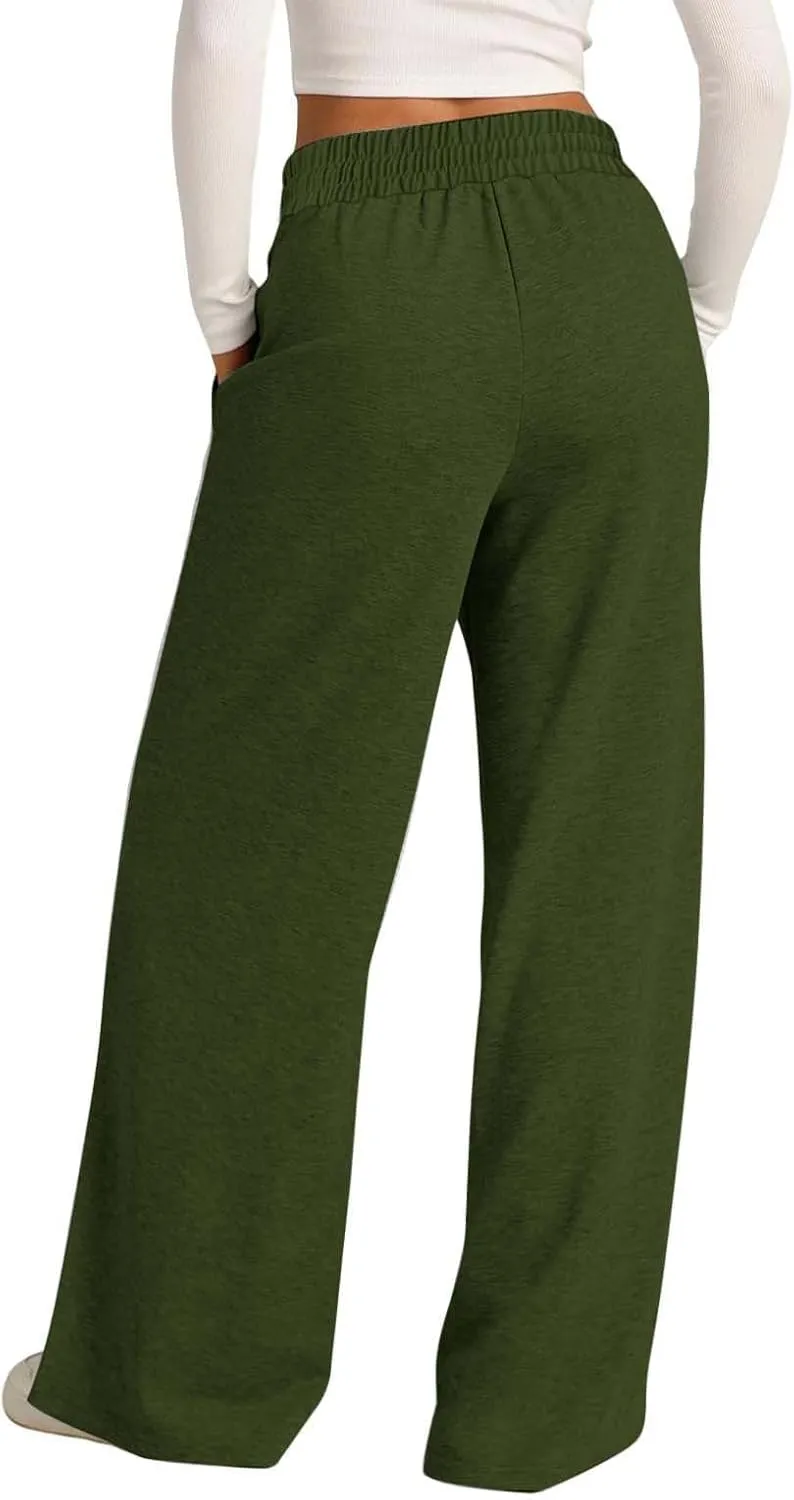 Women Wide Leg Sweatpant High Waist Cotton Baggy Casual Drawstring Waist Running Joggers Pants with Pockets