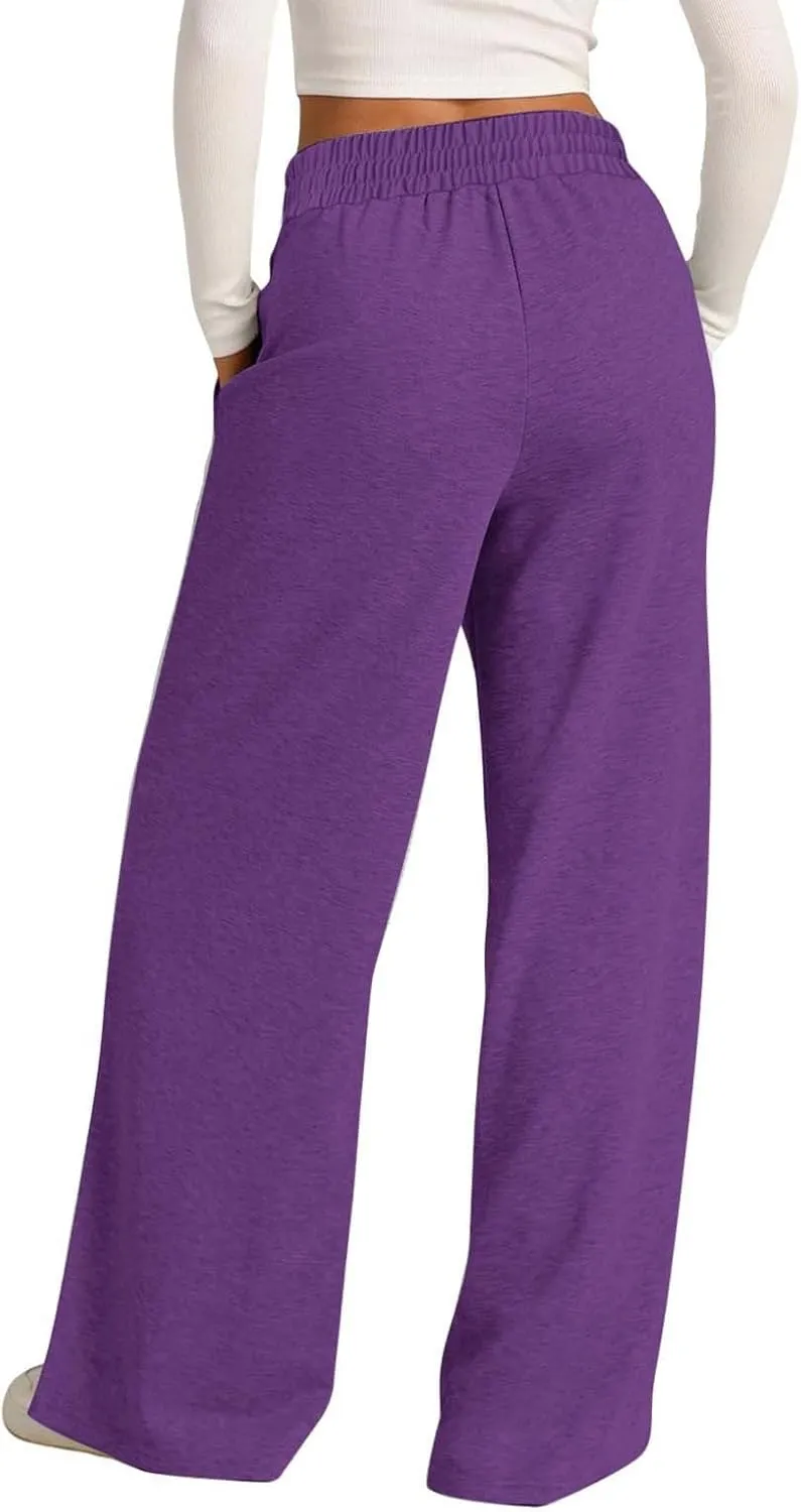 Women Wide Leg Sweatpant High Waist Cotton Baggy Casual Drawstring Waist Running Joggers Pants with Pockets