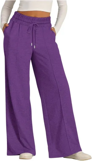 Women Wide Leg Sweatpant High Waist Cotton Baggy Casual Drawstring Waist Running Joggers Pants with Pockets