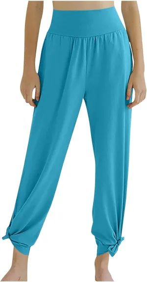 Women's 2024 Casual Solid Pants Fashion Elastic Waist Trousers with Pockets High Waist Leggings Lounger Sweatpants