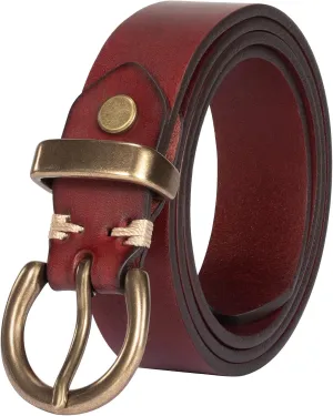Womens Belt for Jeans Genuine Leather Belt Vintage Solid Brass Circle buckle Gift Box Packaging