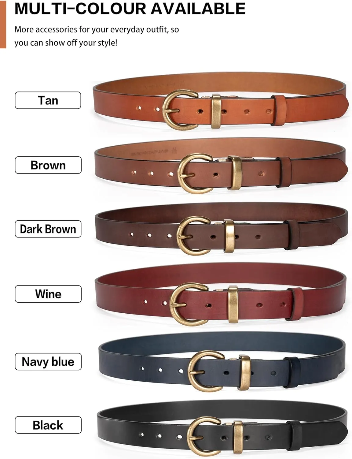 Womens Belt for Jeans Genuine Leather Belt Vintage Solid Brass Circle buckle Gift Box Packaging