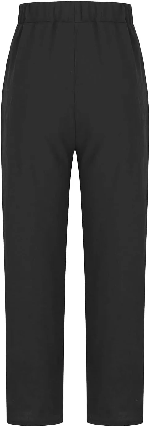 Women's Casual Cotton Linen Pants Tapered Capri Cargo Pants Loose Elastic Waist Ankle Cropped Trousers with Pockets