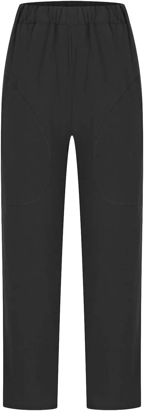 Women's Casual Cotton Linen Pants Tapered Capri Cargo Pants Loose Elastic Waist Ankle Cropped Trousers with Pockets