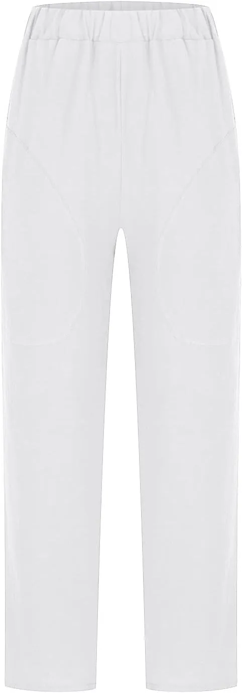 Womens Casual Cotton Tapered Capri Cargo Pants Loose Elastic Waist Straight Ankle Cropped Trouser Slacks with Pockets