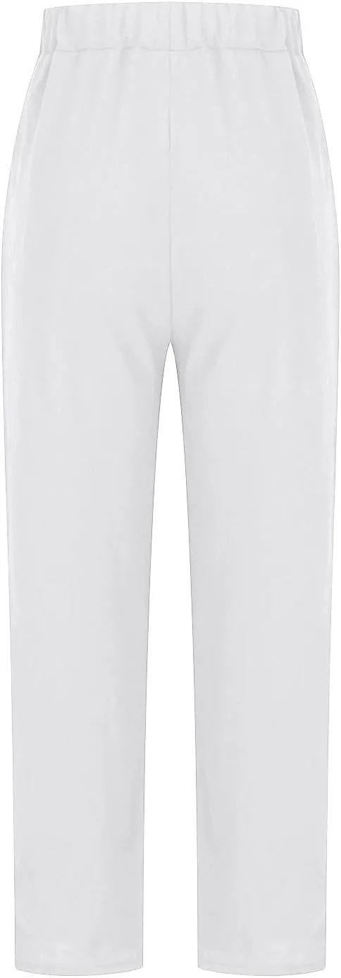 Womens Casual Cotton Tapered Capri Cargo Pants Loose Elastic Waist Straight Ankle Cropped Trouser Slacks with Pockets