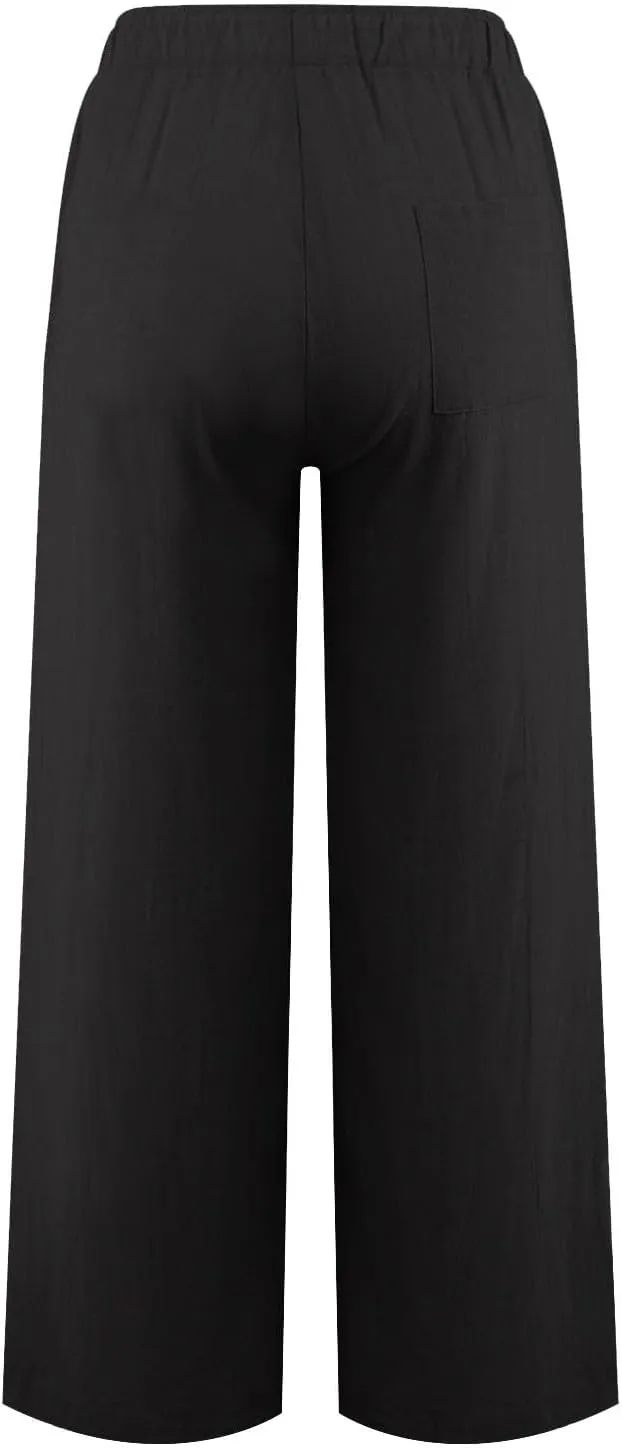 Womens Cotton Linen Palazzo Pants Plus Size Drawstring Elastic Waist Casual Wide Leg Trousers Palazzo Beach Pants