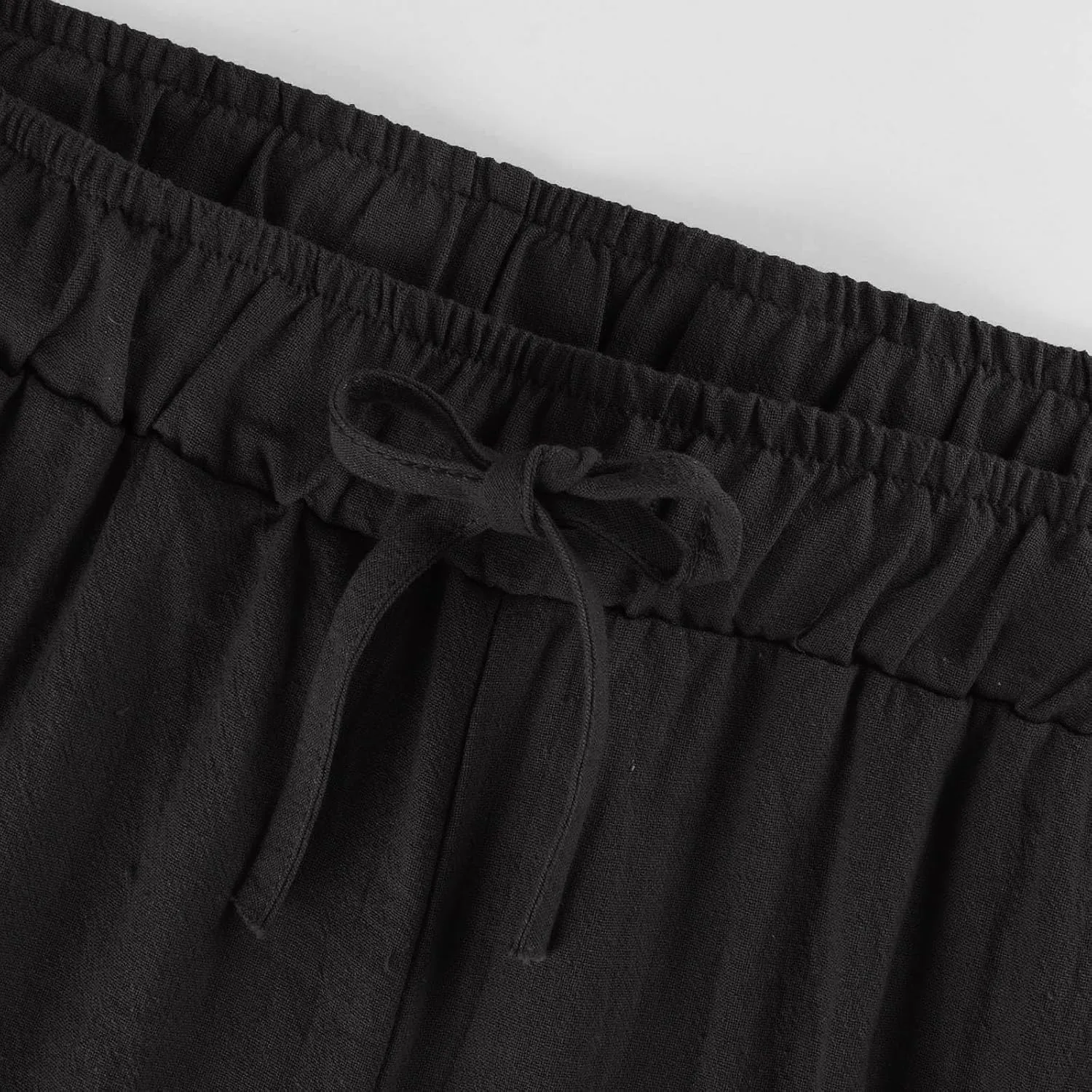 Womens Cotton Linen Palazzo Pants Plus Size Drawstring Elastic Waist Casual Wide Leg Trousers Palazzo Beach Pants