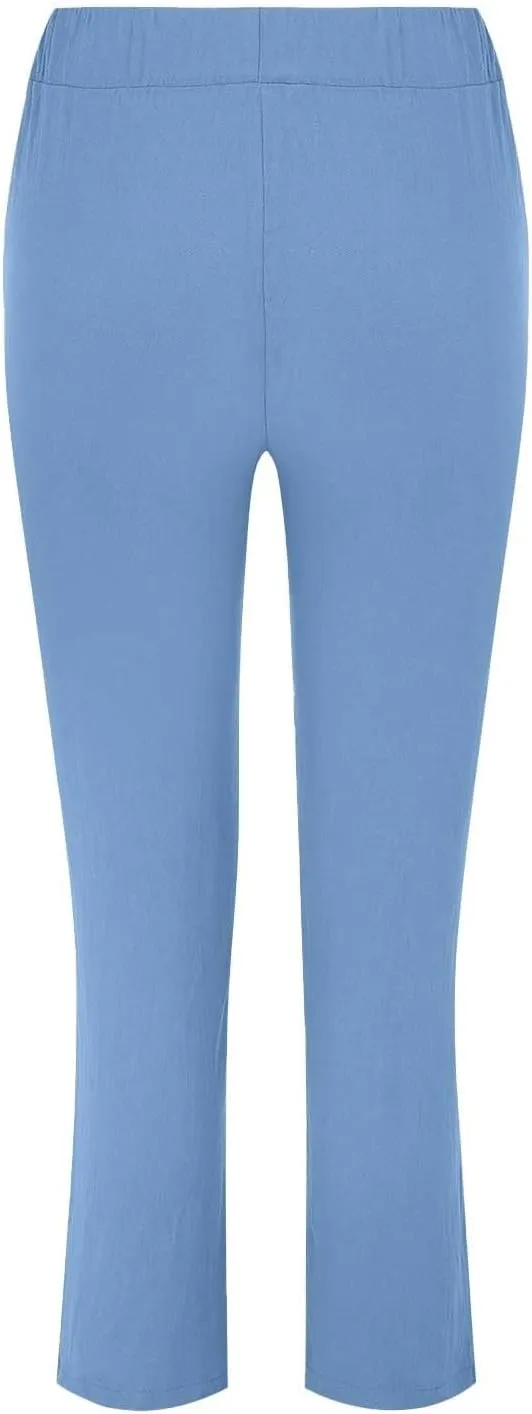 Womens Cotton Linen Straight Leg Pants Summer Drawstring Elastic High Waist Pants Casual Trousers with Pockets