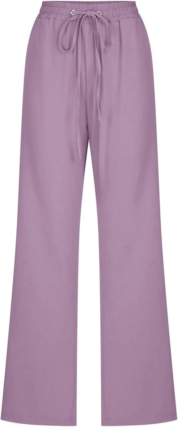 Womens Drawstring Cotton Linen Pants Solid Slim Fit Tapered Trousers Summer Beach Vacation Slacks 2025 Solid Outfits