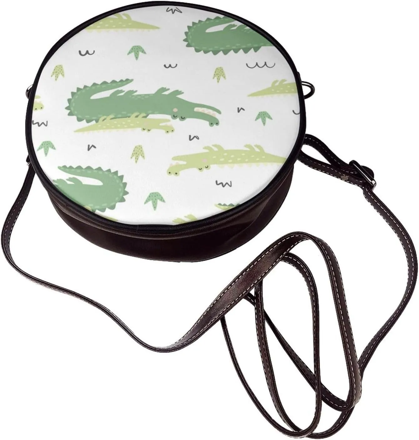 Women's Faux Leather Large Round Crossbody Purse Handbag Shoulder Bag for Travel