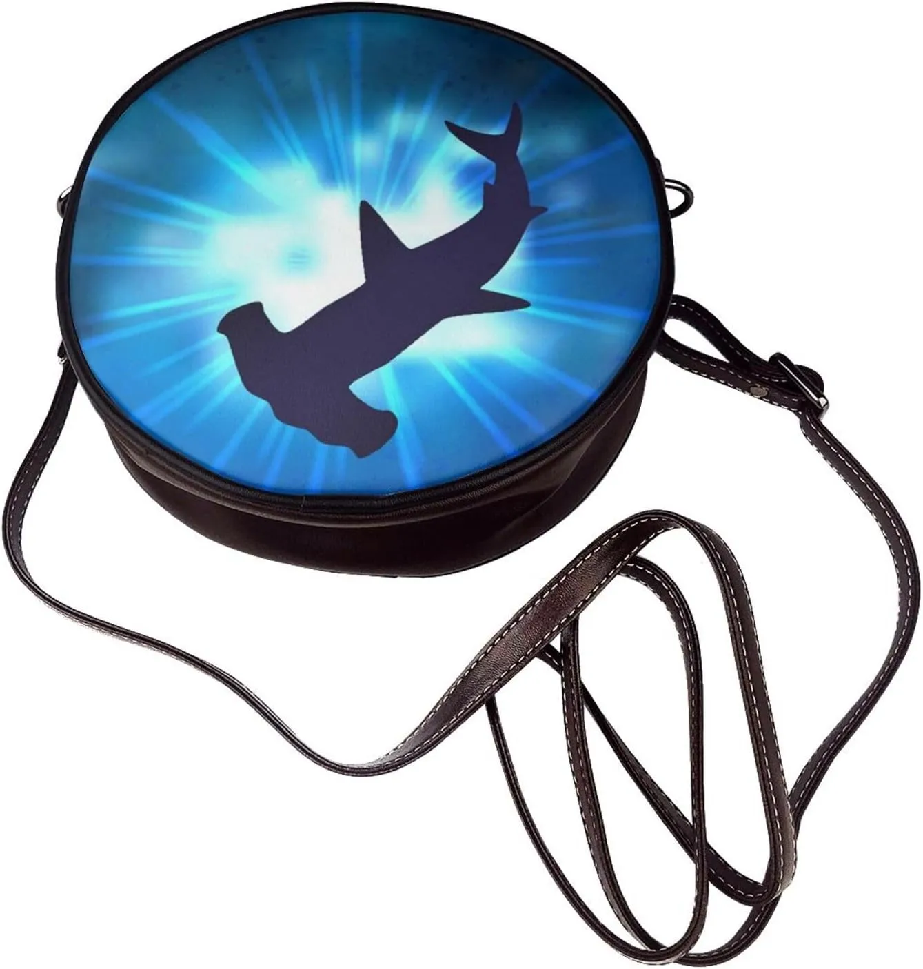 Women's Faux Leather Large Round Crossbody Purse Handbag Shoulder Bag for Travel