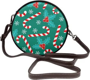 Women's Faux Leather Large Round Crossbody Purse Handbag Shoulder Bag for Travel