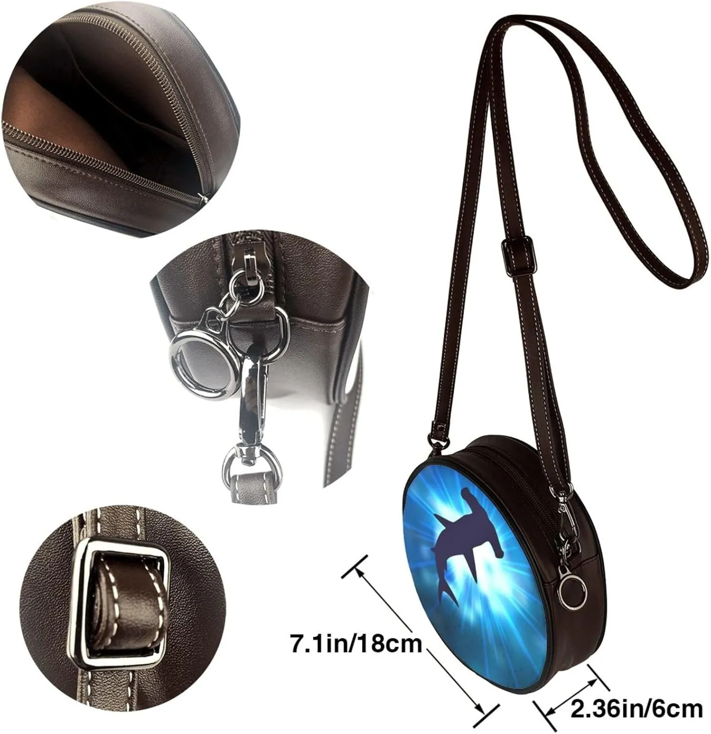 Women's Faux Leather Large Round Crossbody Purse Handbag Shoulder Bag for Travel