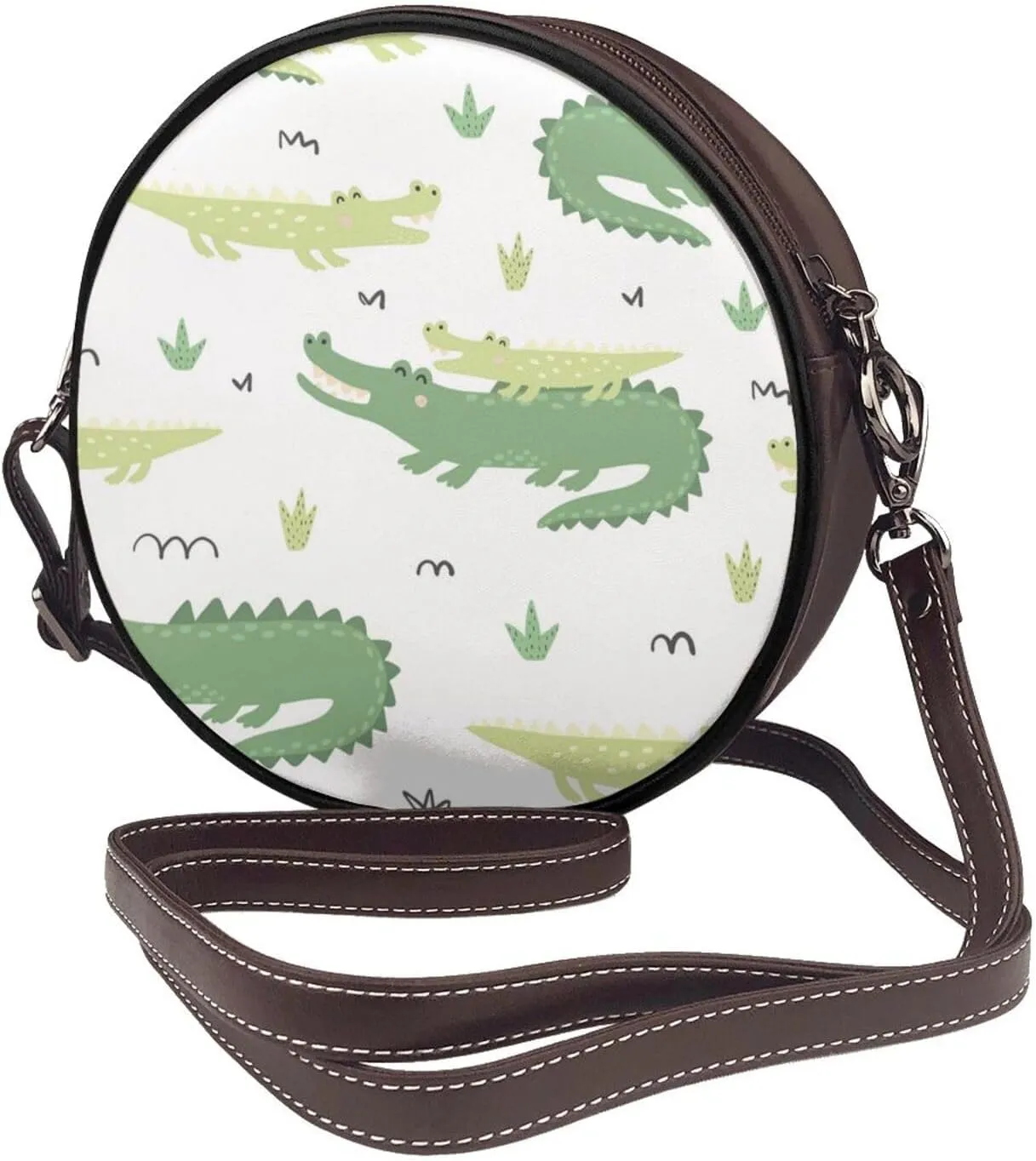 Women's Faux Leather Large Round Crossbody Purse Handbag Shoulder Bag for Travel