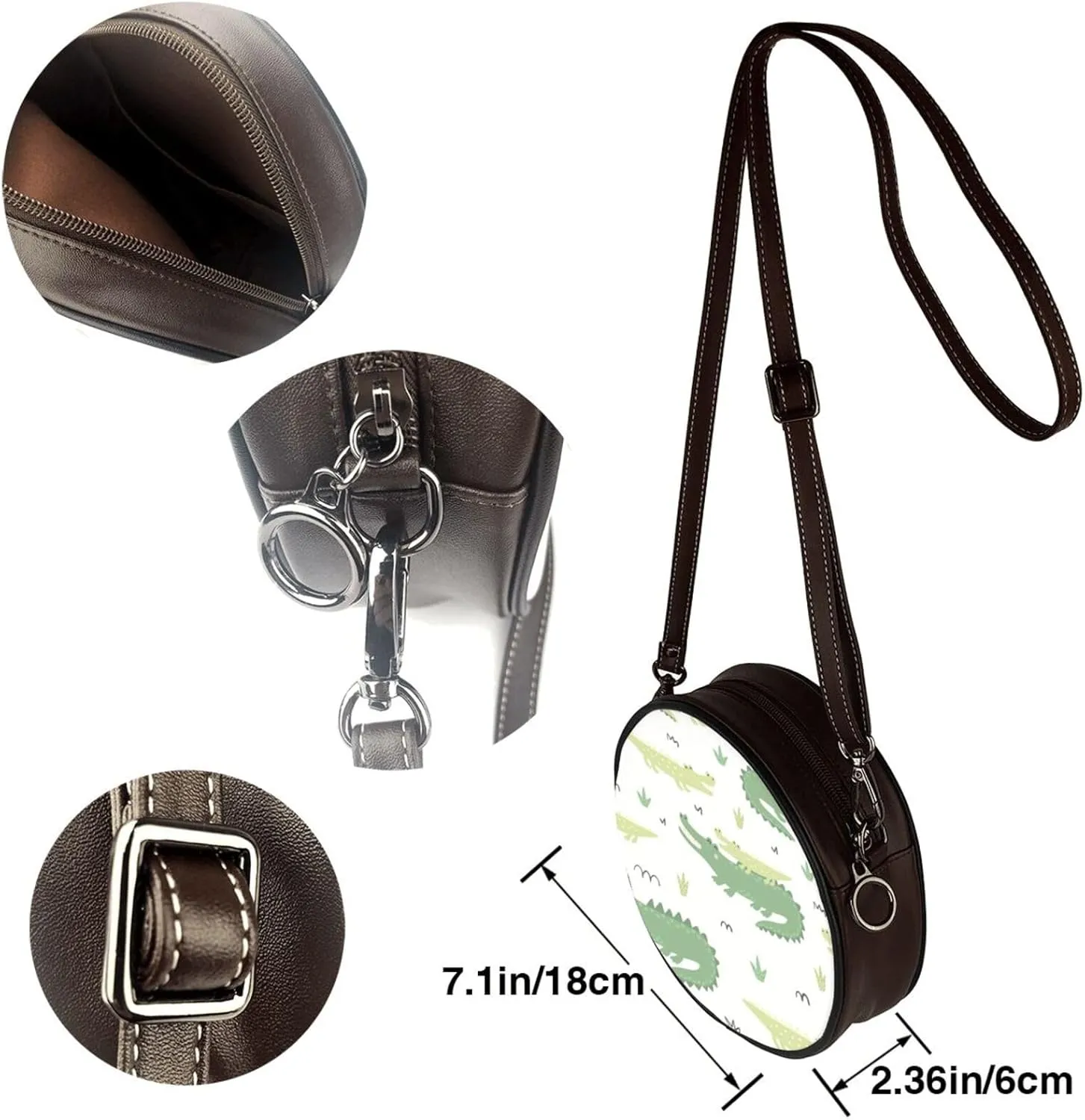 Women's Faux Leather Large Round Crossbody Purse Handbag Shoulder Bag for Travel
