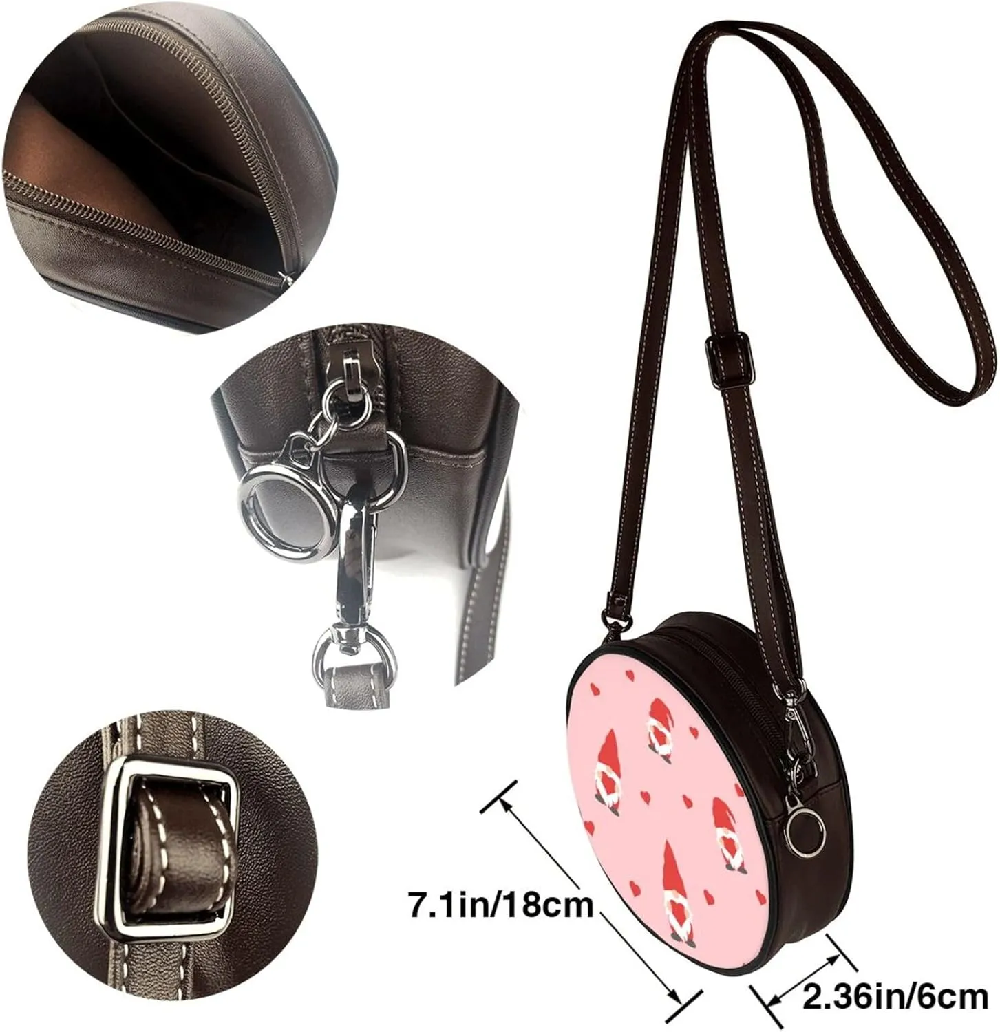 Women's Faux Leather Large Round Crossbody Purse Handbag Shoulder Bag for Travel