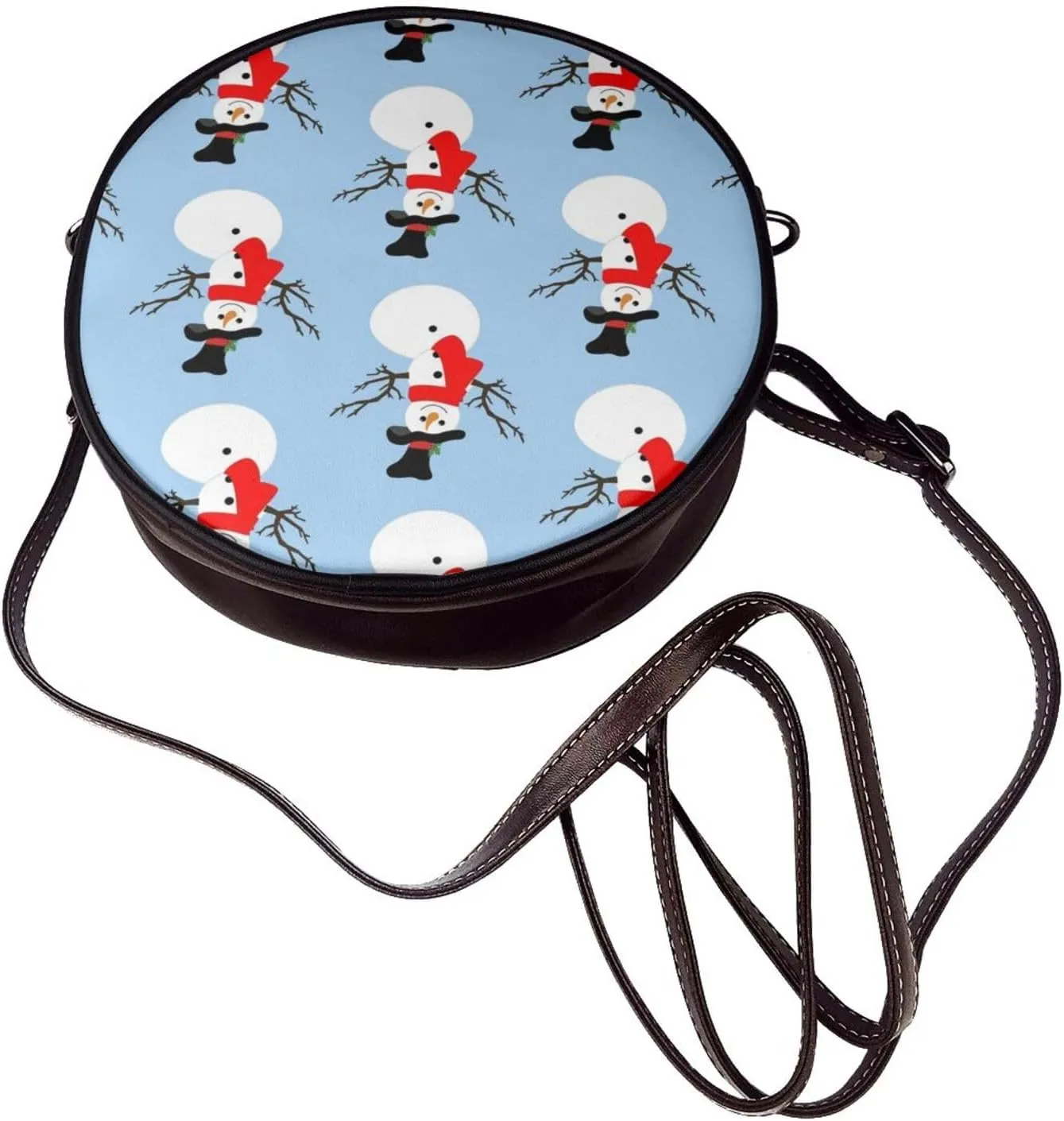 Women's Faux Leather Large Round Crossbody Purse Handbag Shoulder Bag for Travel