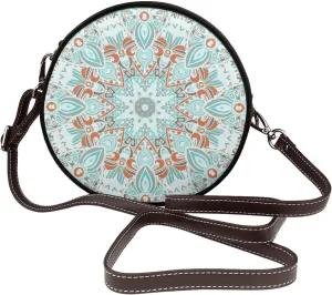 Women's Faux Leather Large Round Crossbody Purse Handbag Shoulder Bag for Travel