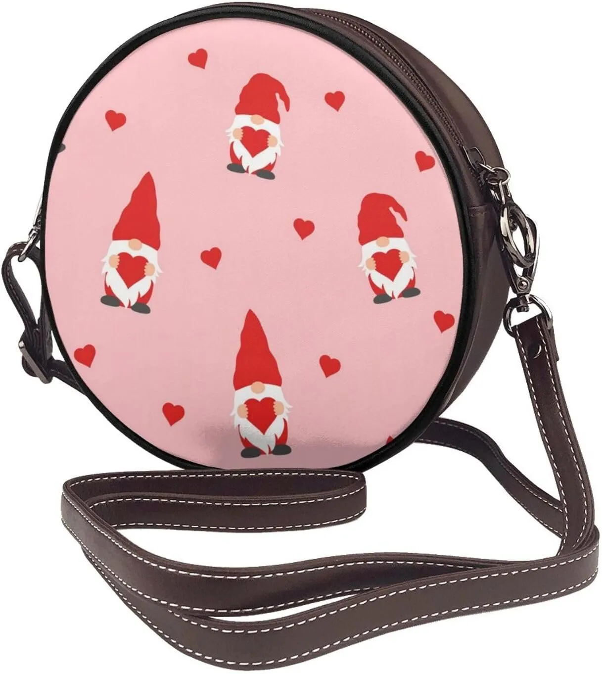 Women's Faux Leather Large Round Crossbody Purse Handbag Shoulder Bag for Travel