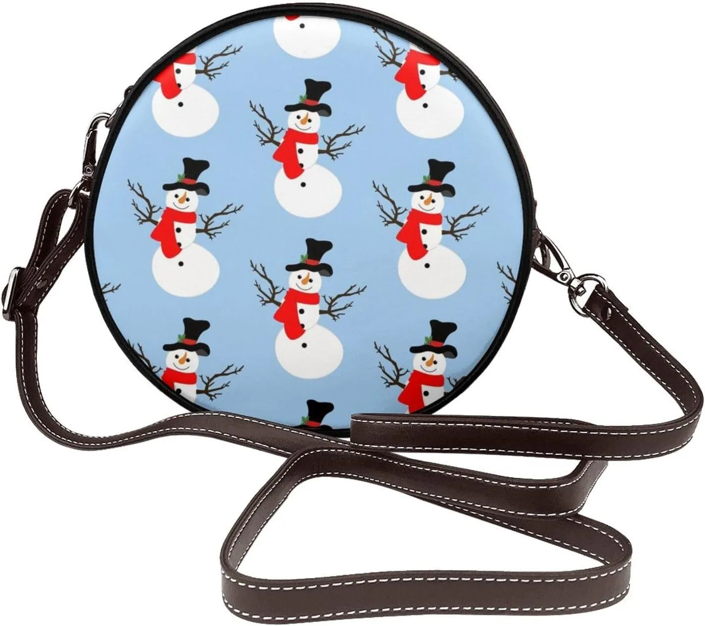 Women's Faux Leather Large Round Crossbody Purse Handbag Shoulder Bag for Travel