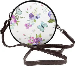 Women's Faux Leather Large Round Crossbody Purse Handbag Shoulder Bag for Travel