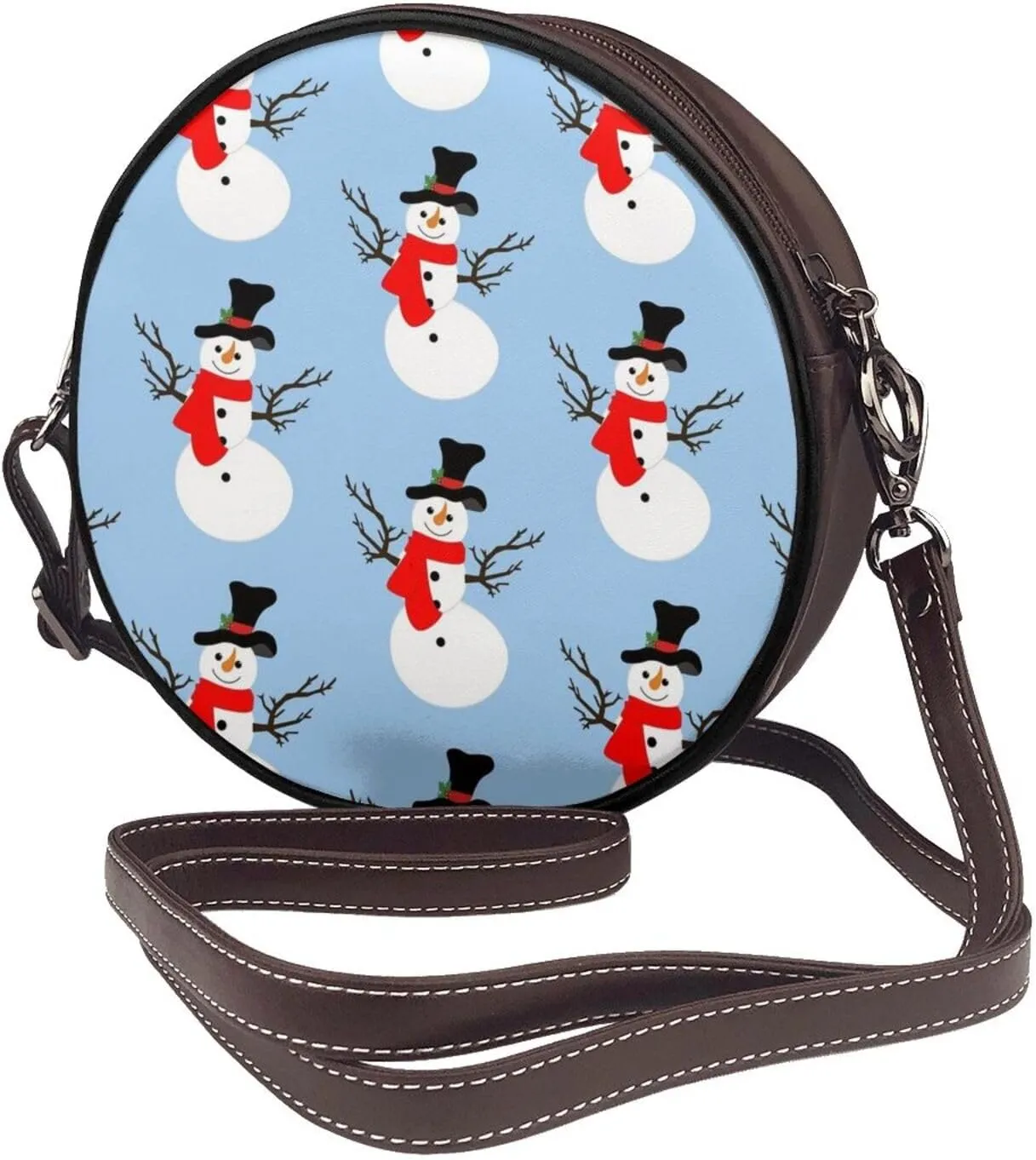 Women's Faux Leather Large Round Crossbody Purse Handbag Shoulder Bag for Travel