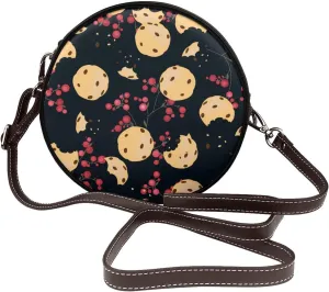 Women's Faux Leather Large Round Crossbody Purse Handbag Shoulder Bag for Travel