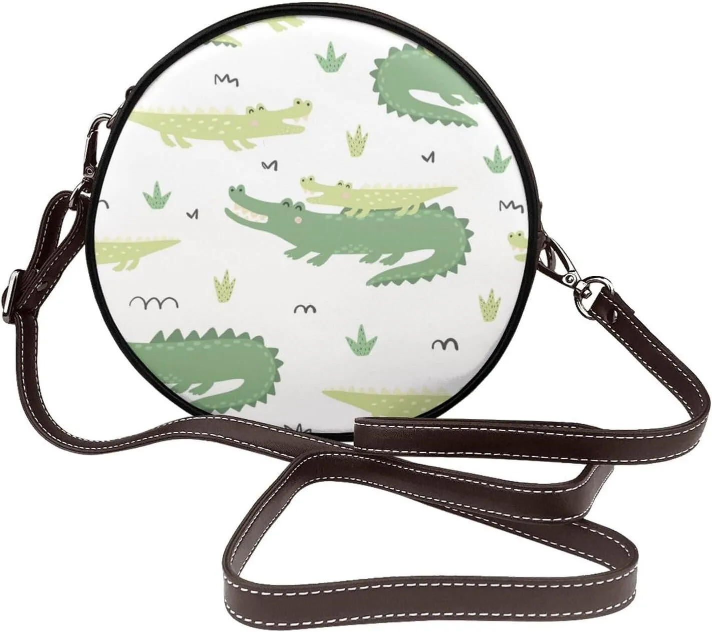 Women's Faux Leather Large Round Crossbody Purse Handbag Shoulder Bag for Travel