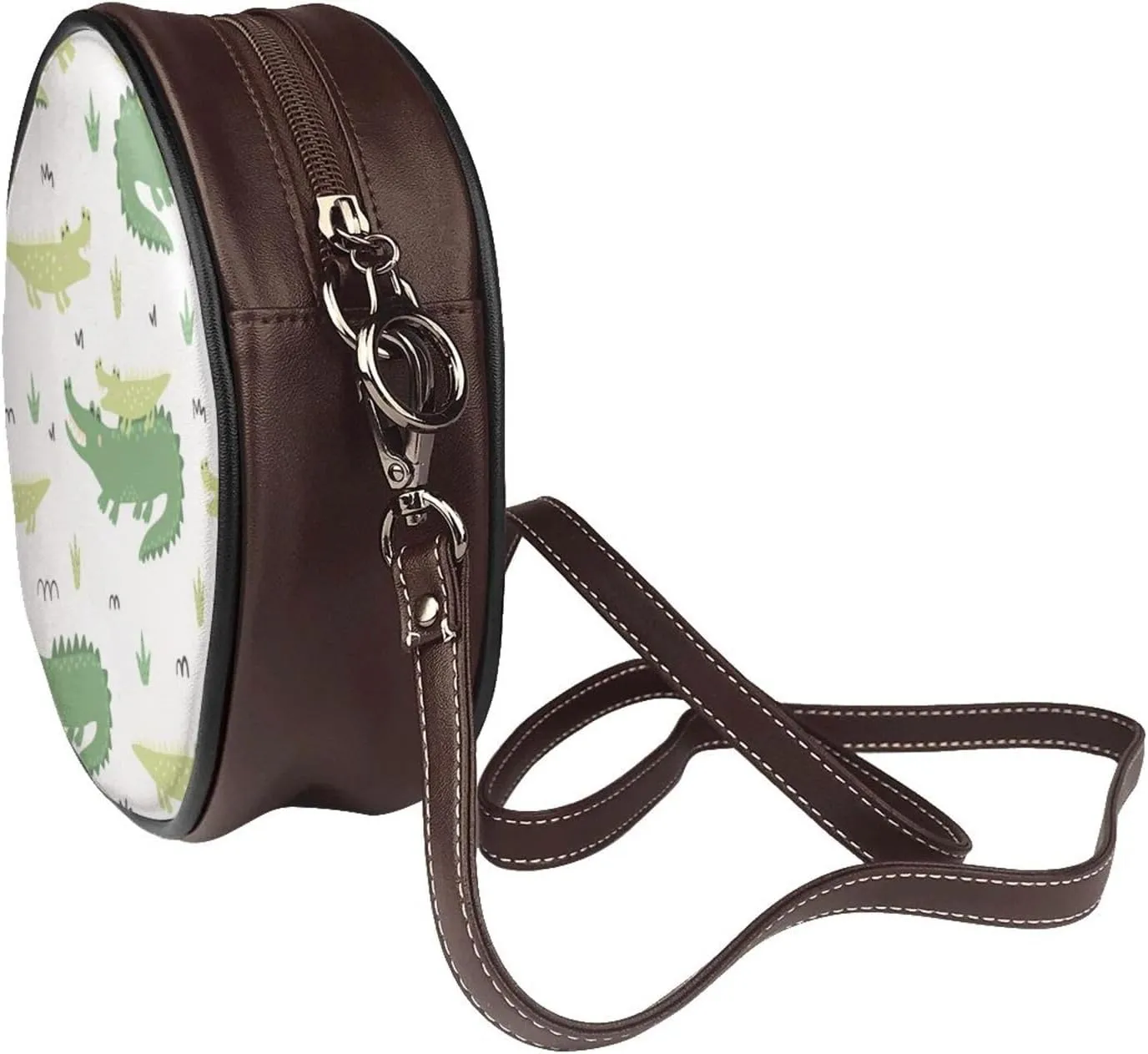 Women's Faux Leather Large Round Crossbody Purse Handbag Shoulder Bag for Travel