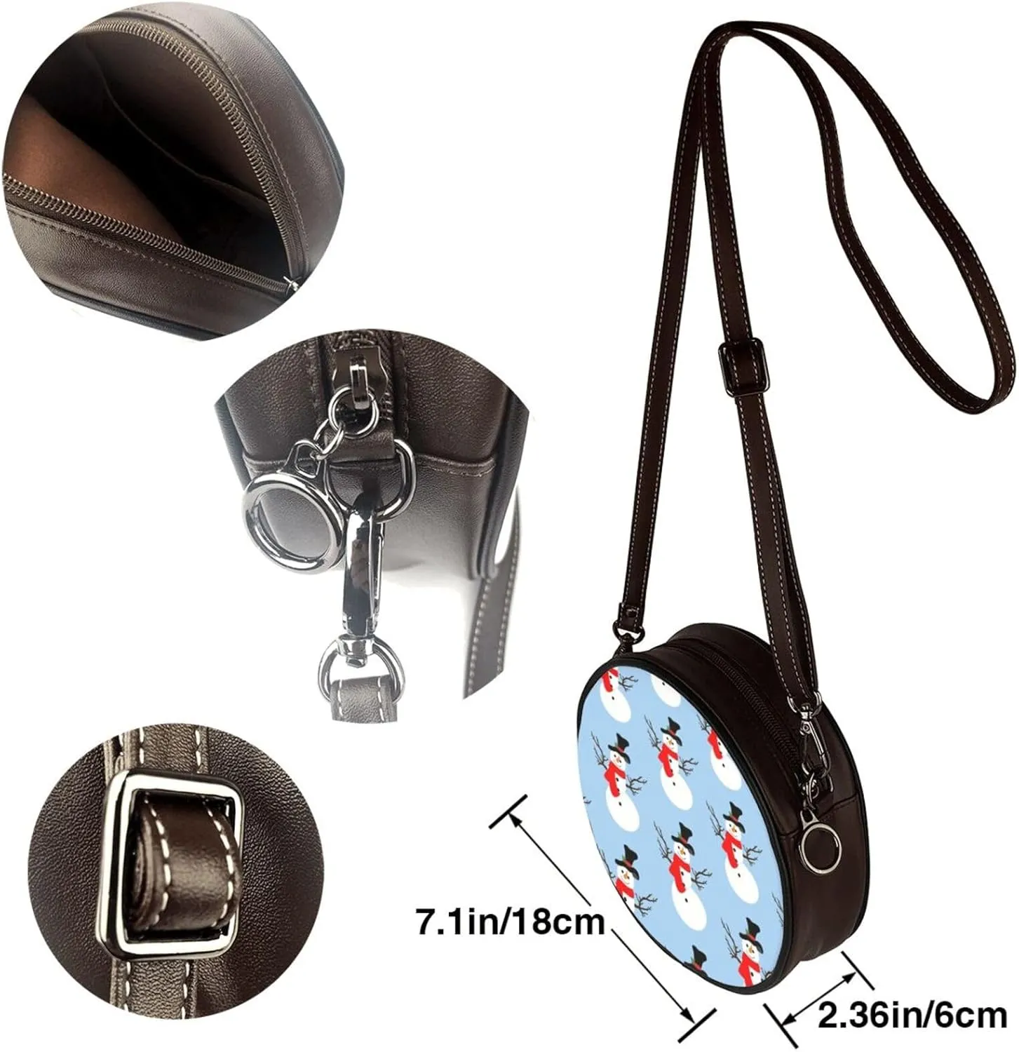 Women's Faux Leather Large Round Crossbody Purse Handbag Shoulder Bag for Travel