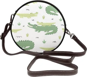 Women's Faux Leather Large Round Crossbody Purse Handbag Shoulder Bag for Travel