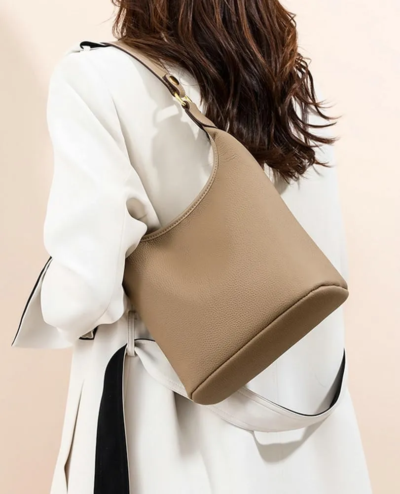 Womens Genuine Leather Purses Shoulder Handbags Crossbody Bag Trendy Bucket Satchel Phone Purse Small Tote Bag
