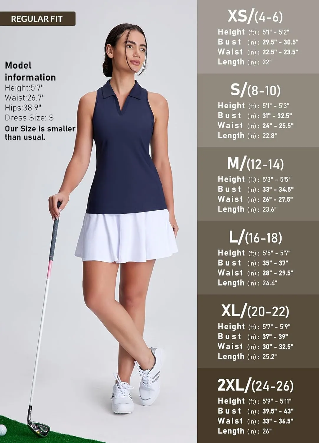 Women's Golf Shirts Sleeveless Racerback Slim Fit Tennis Tank Tops V-Neck Collared Polo Quick Dry UPF 50 