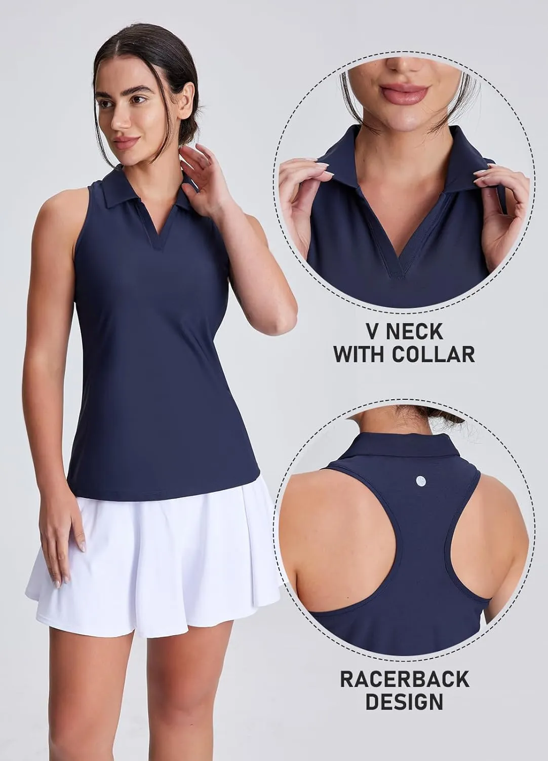 Women's Golf Shirts Sleeveless Racerback Slim Fit Tennis Tank Tops V-Neck Collared Polo Quick Dry UPF 50 