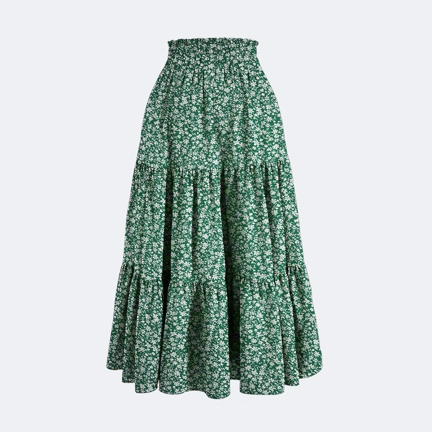 Women's High Elastic Waist Bohemian Midi Skirt - Pleated Ruffle A-Line Skirt for Casual Wear