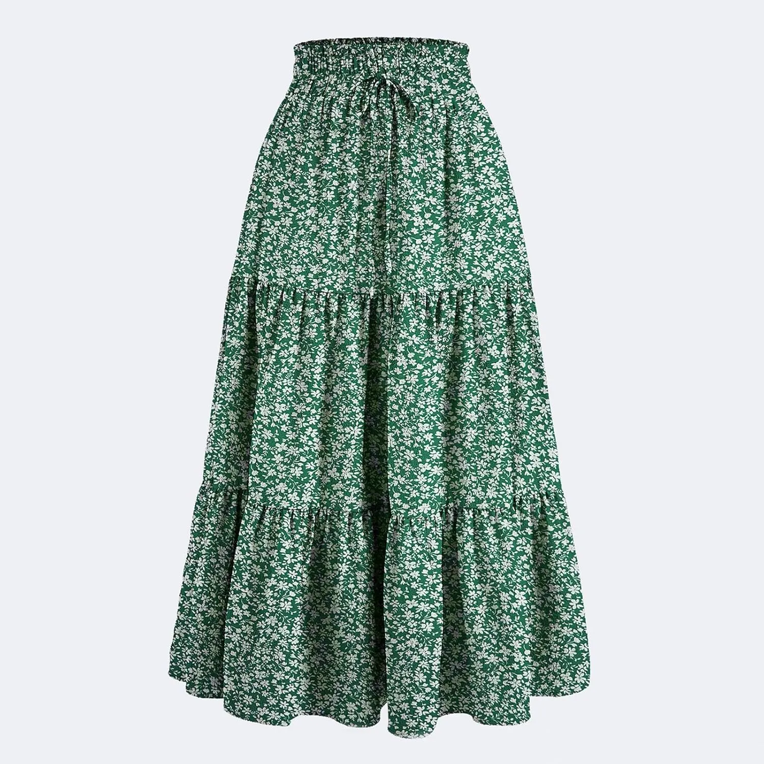 Women's High Elastic Waist Bohemian Midi Skirt - Pleated Ruffle A-Line Skirt for Casual Wear