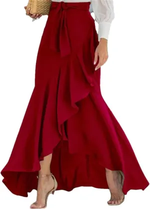 Women's High Waist Pleated Midi Skirt Irregular Hem Casual Skirt