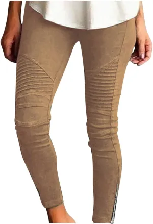 Women's High Waisted Slim Leg Stretch Jean Style Ankle Zipper Pull On Skinny Pants with Pockets for Work