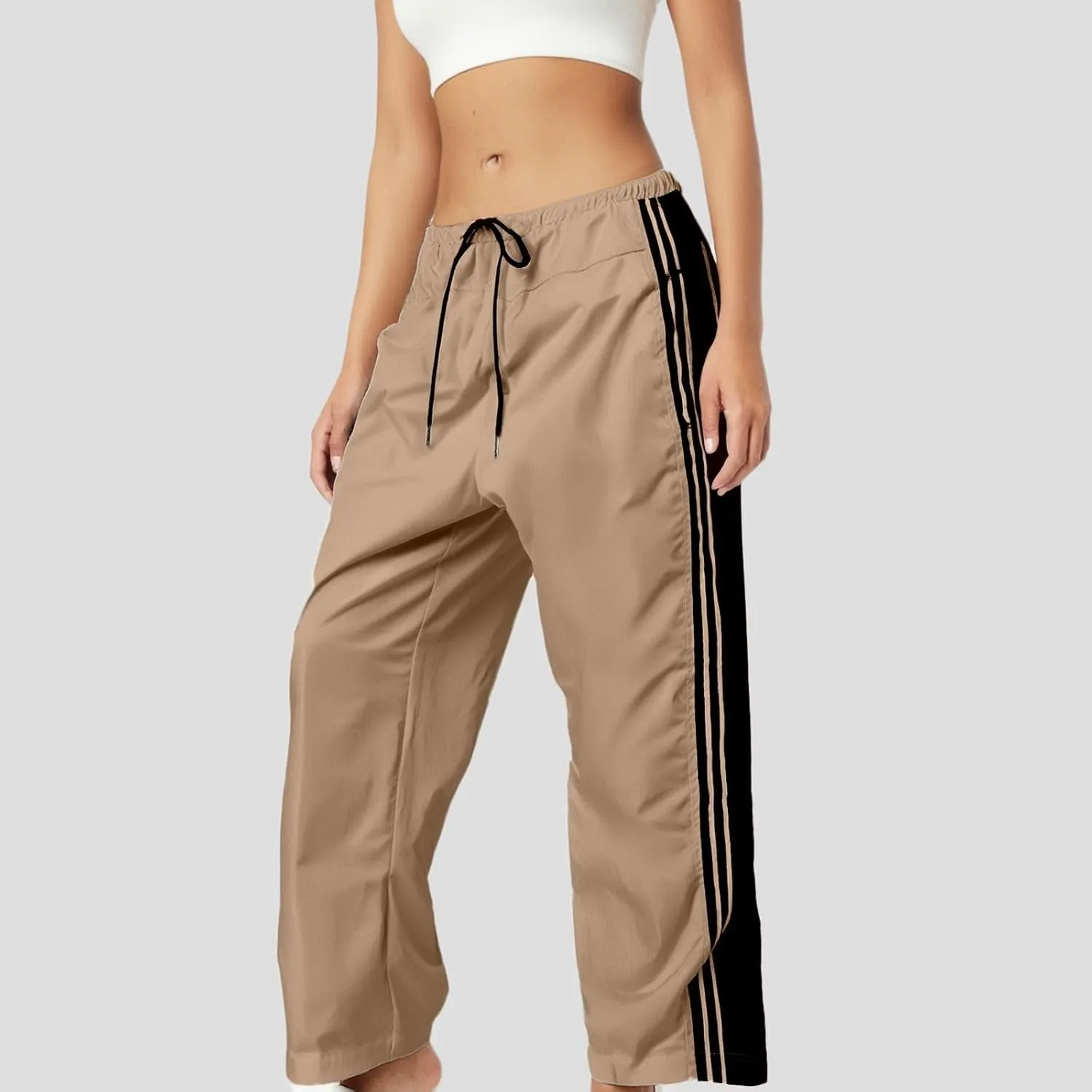 Womens Hudson Canyon Pants Side Striped Sweatpants Drawstring Waist High Rise Pant Wide Leg Running Trousers with Pocket