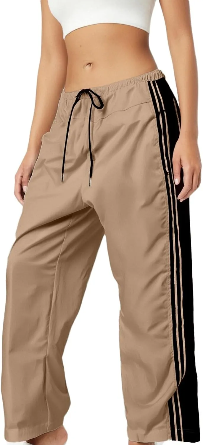 Womens Hudson Canyon Pants Side Striped Sweatpants Drawstring Waist High Rise Pant Wide Leg Running Trousers with Pocket