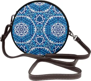 Women's Leather Flap Crossbody Purse Handbag Shoulder Bag, Sling Round Bag for Party Christmas