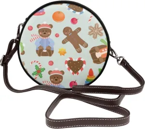 Women's Leather Flap Crossbody Purse Handbag Shoulder Bag, Sling Round Bag for Party Christmas