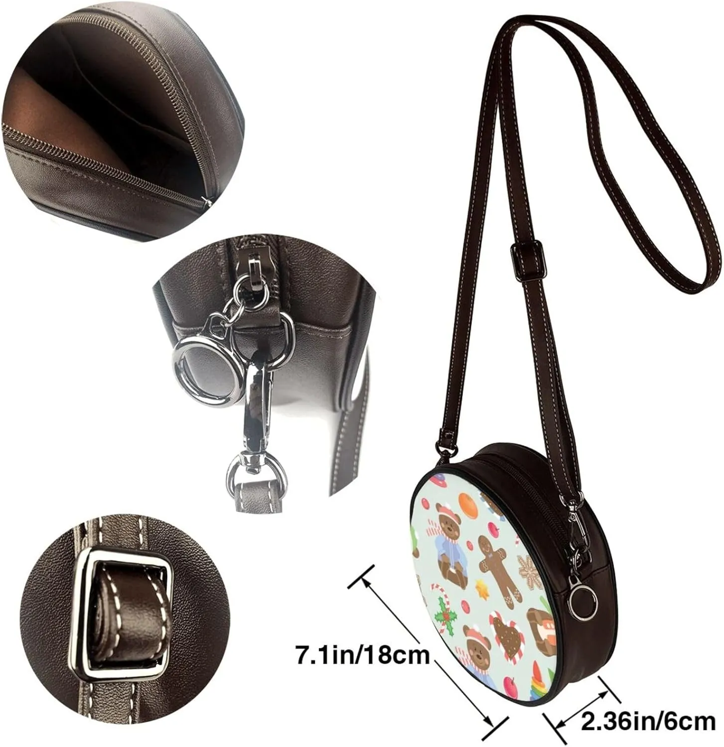 Women's Leather Flap Crossbody Purse Handbag Shoulder Bag, Sling Round Bag for Party Christmas