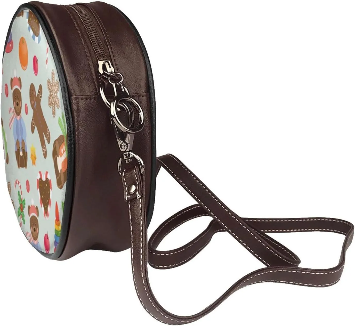 Women's Leather Flap Crossbody Purse Handbag Shoulder Bag, Sling Round Bag for Party Christmas